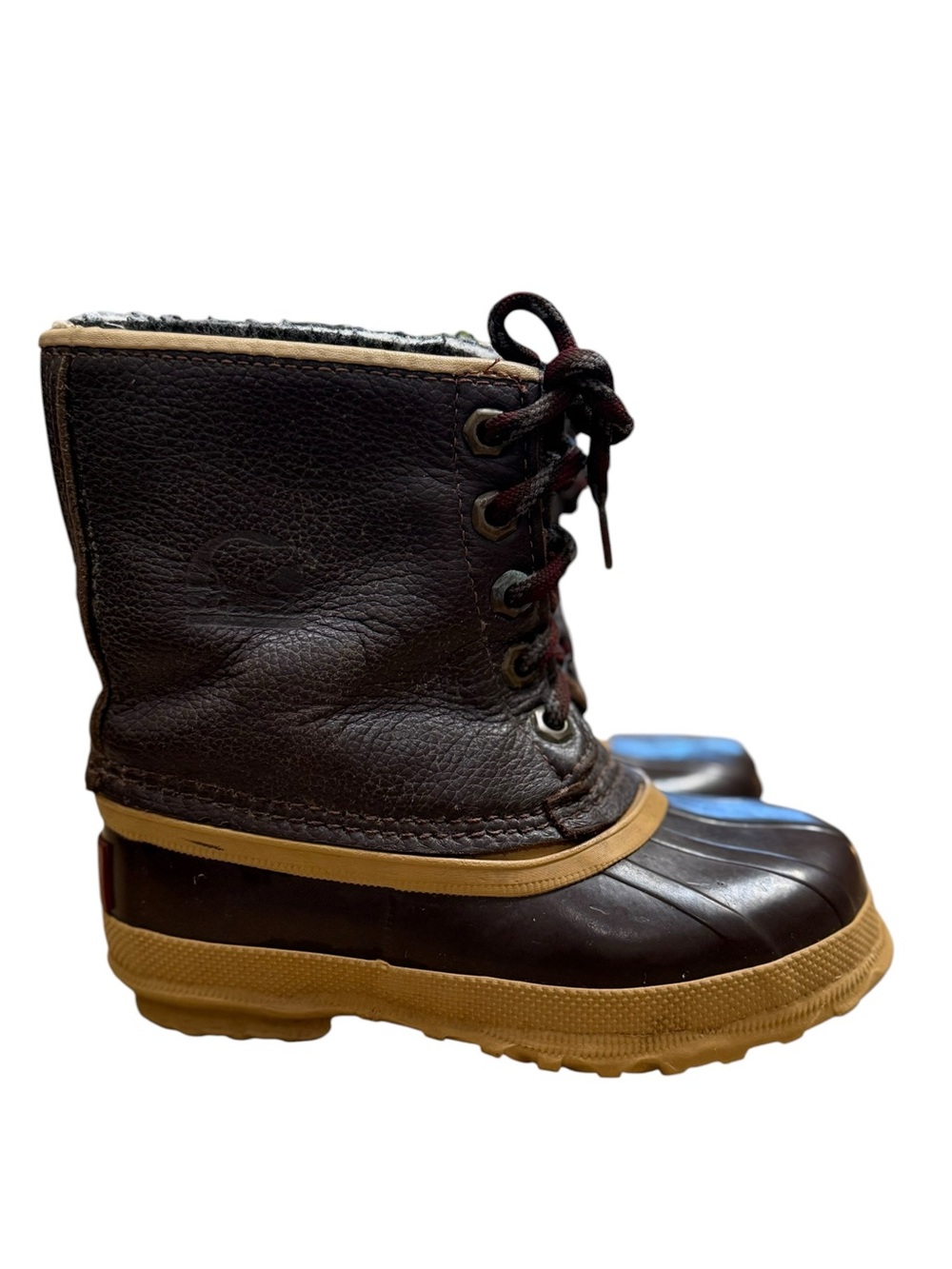 Vintage SOREL Kids Leather Duck Boots Size 10 Brown Tan Retro Winter Hiking